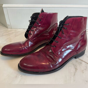 MOMA size euro 38 US women’s 7.5 leather red burgundy ankle lace up combat boots